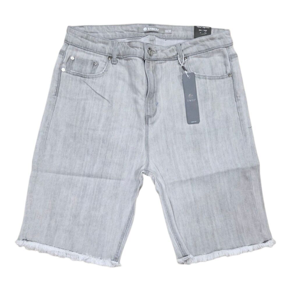 Tractr Gray Denim Fringe Trim High Rise Nina Shorts 10